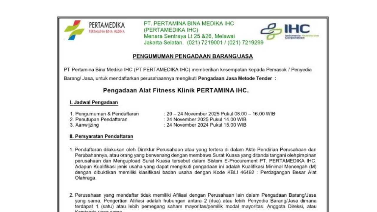 PENGUMUMAN PENGADAAN BARANG/JASA HINGGA 24 NOVEMBER 2025