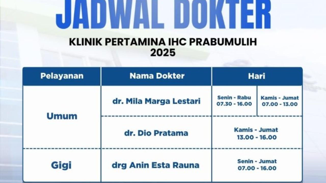 Jadwal Klinik Pertamina IHC Prabumulih